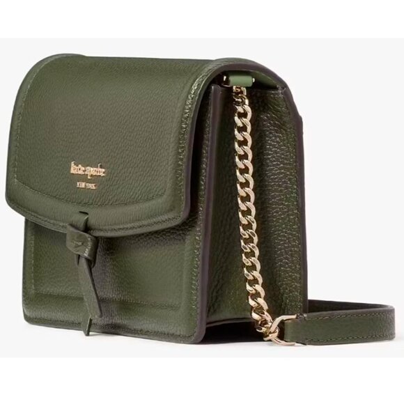 S Kate Spade Knott Flap Crossbody Bag Dark Green Leather Purse K6830 NWT $248 - Picture 3 of 11